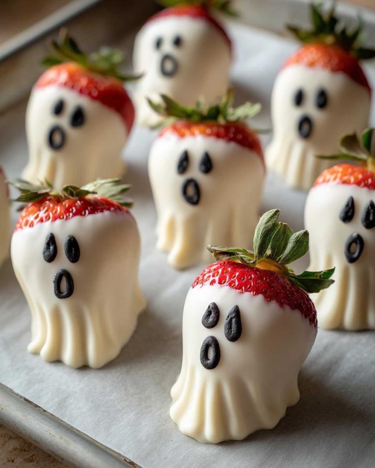 Ghostly White Chocolate Strawberries - detail 1