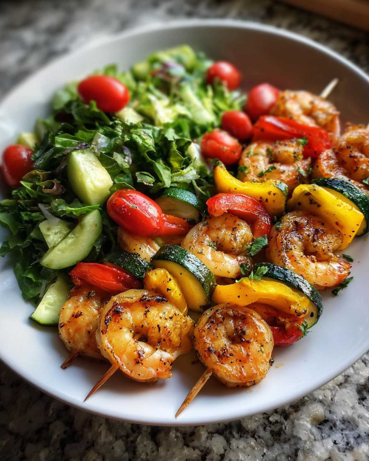 Grilled Shrimp Skewers with Veggie Salad - detail 4