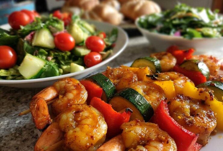 Grilled Shrimp Skewers with Veggie Salad