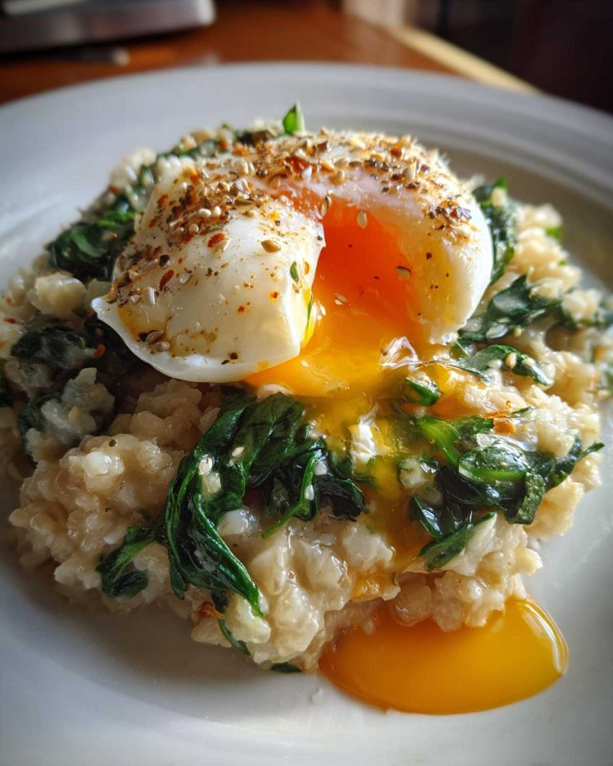 Savory Oatmeal with Spinach and Poached Egg - detail 1