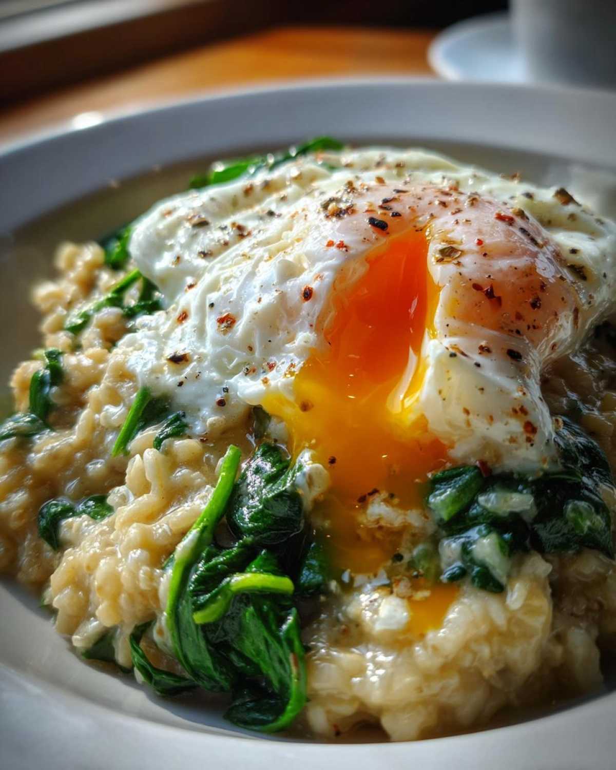 Savory Oatmeal with Spinach and Poached Egg - detail 2