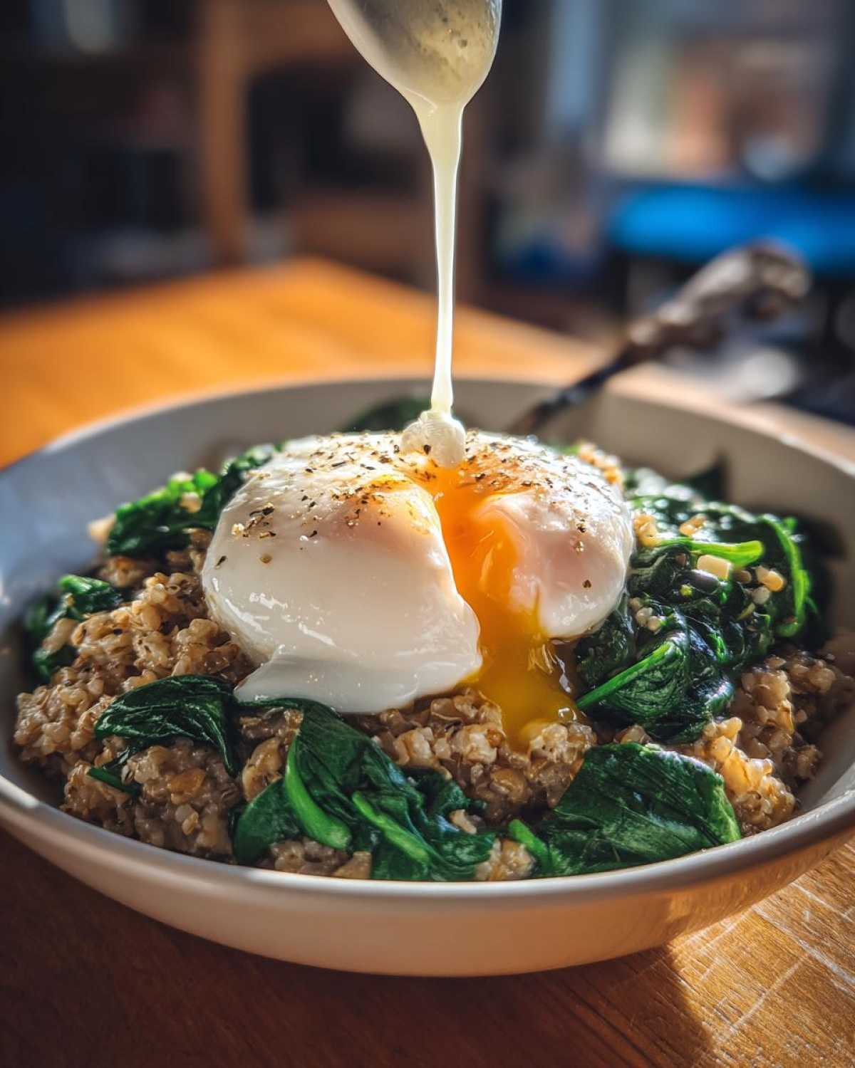 Savory Oatmeal with Spinach and Poached Egg - detail 4