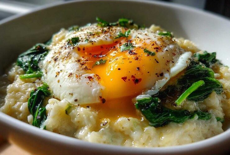 Savory Oatmeal with Spinach and Poached Egg
