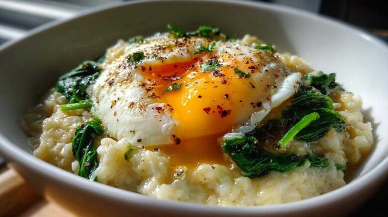 Savory Oatmeal with Spinach and Poached Egg