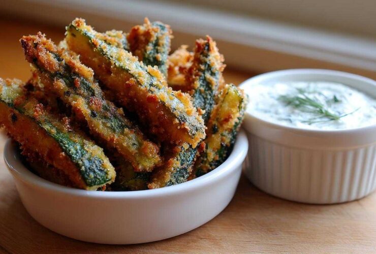 Baked Zucchini Fries with Tangy Yogurt Dip