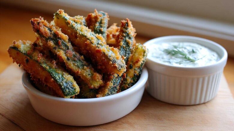 Baked Zucchini Fries with Tangy Yogurt Dip