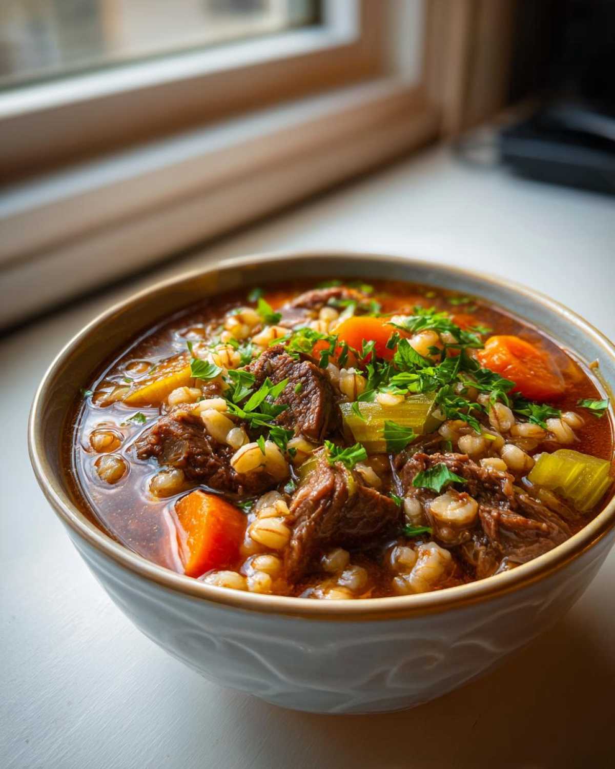 beef barley soup - detail 1