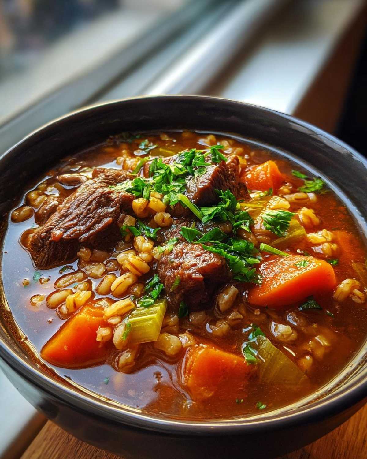 beef barley soup - detail 2