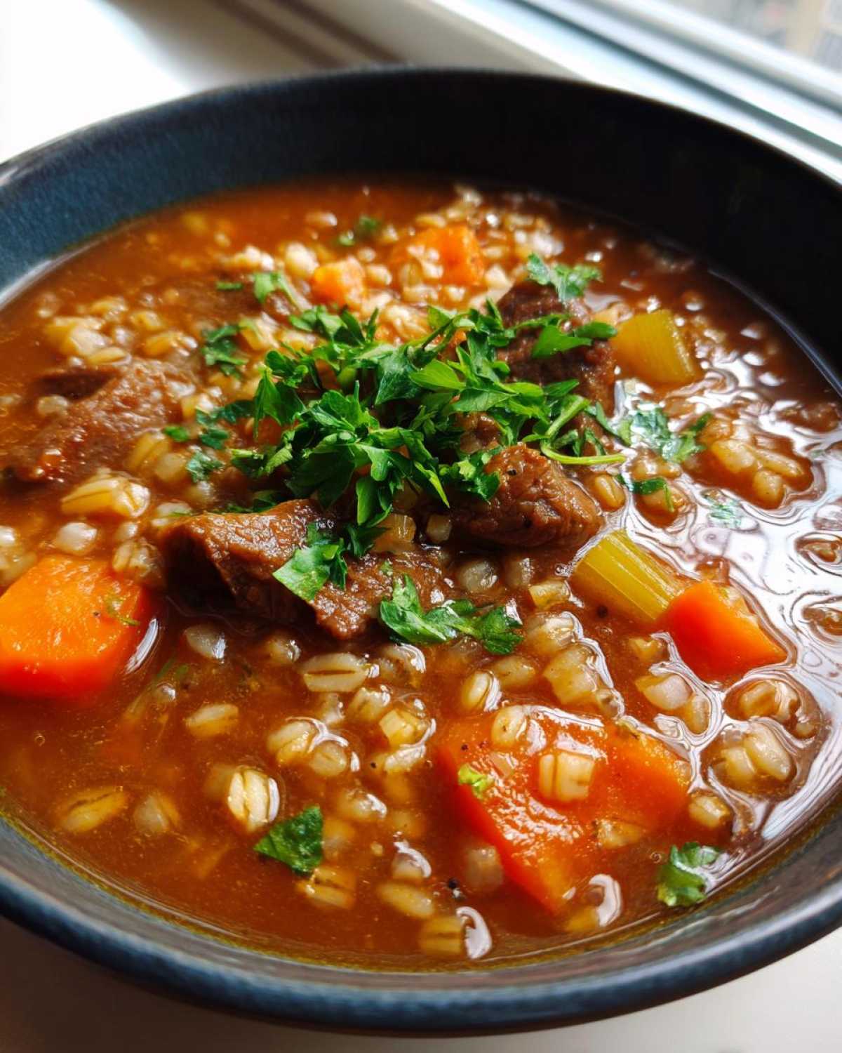 beef barley soup - detail 3