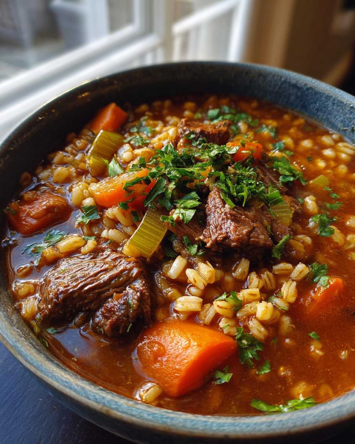 beef barley soup - detail 4