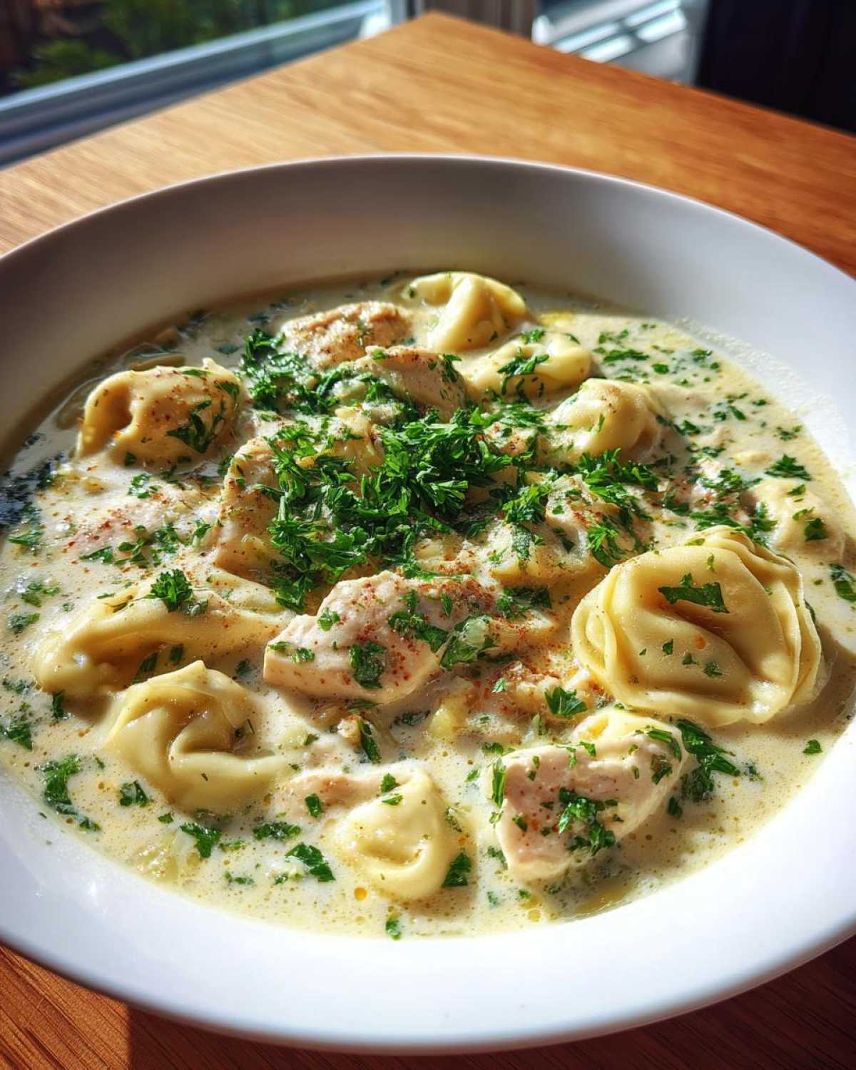 creamy chicken tortellini soup - detail 3