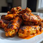 A pile of crispy, orange-glazed chicken wings resting on a white plate, showcasing the crispy texture.