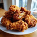 A close-up of a mound of golden brown, crispy fried chicken wings piled high on a white plate.