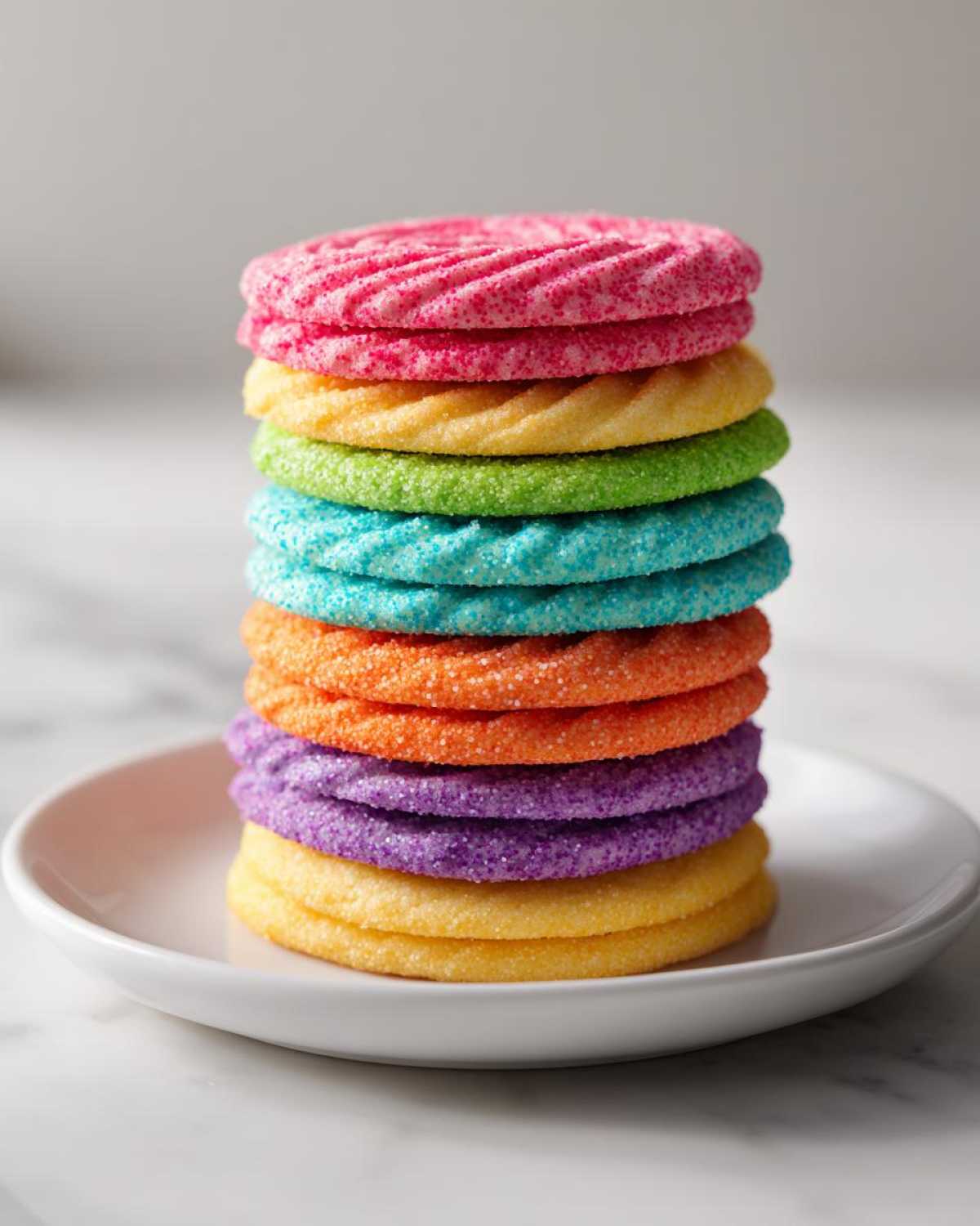 Stack of colorful, sugar-coated cookies demonstrating the results of a cookie icing recipe.