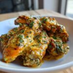 Close-up of crispy chicken wings generously coated in rich Copycat Garlic Parmesan Wing Sauce and topped with fresh parsley.